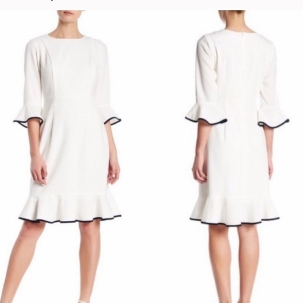Nanette lepore white dress with black trim EUC 4